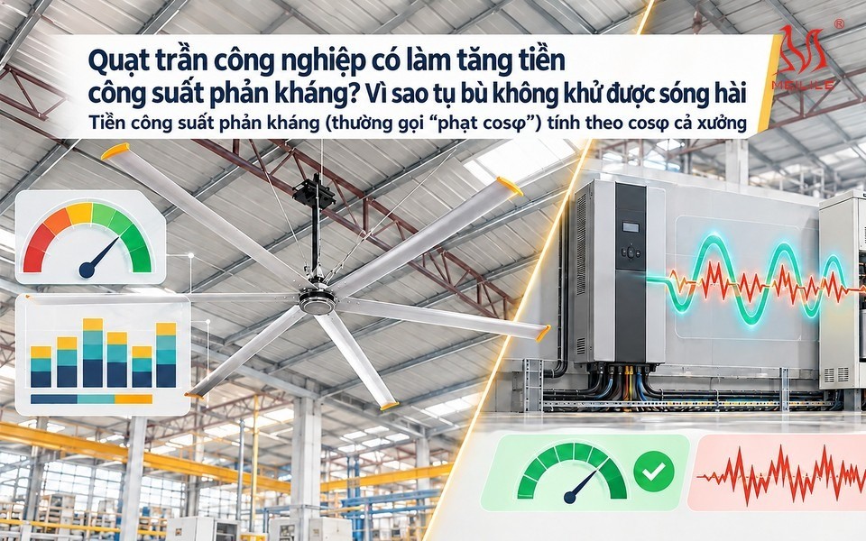 Quạt trần công nghiệp có làm tăng tiền công suất phản kháng? Vì sao tụ bù không khử được sóng hài