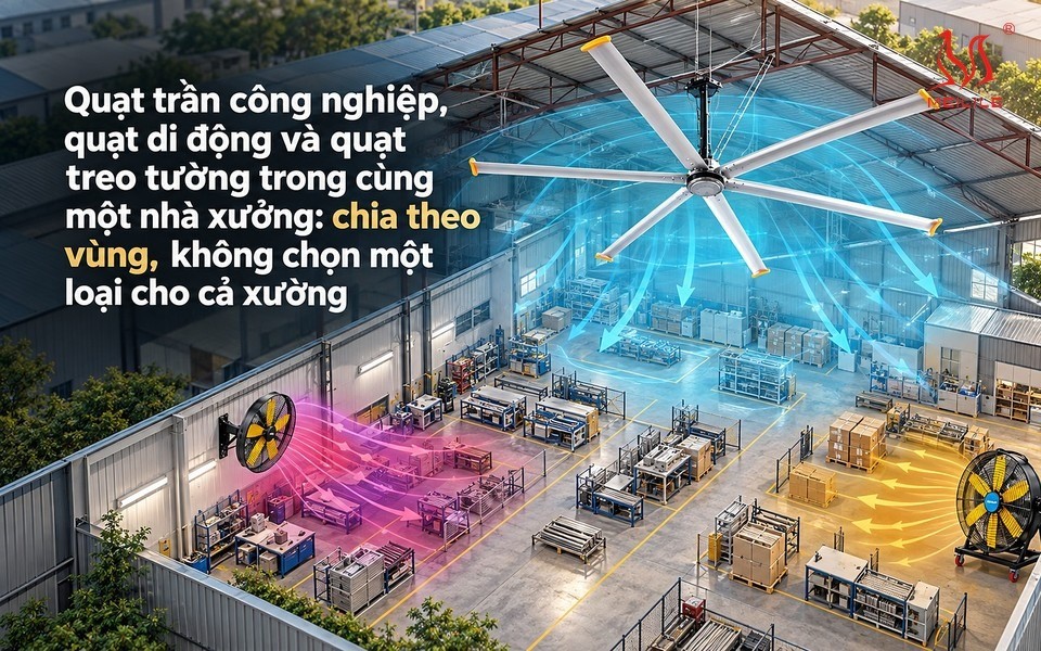 Quạt trần công nghiệp, quạt di động, quạt treo tường: vùng nào dùng loại nào