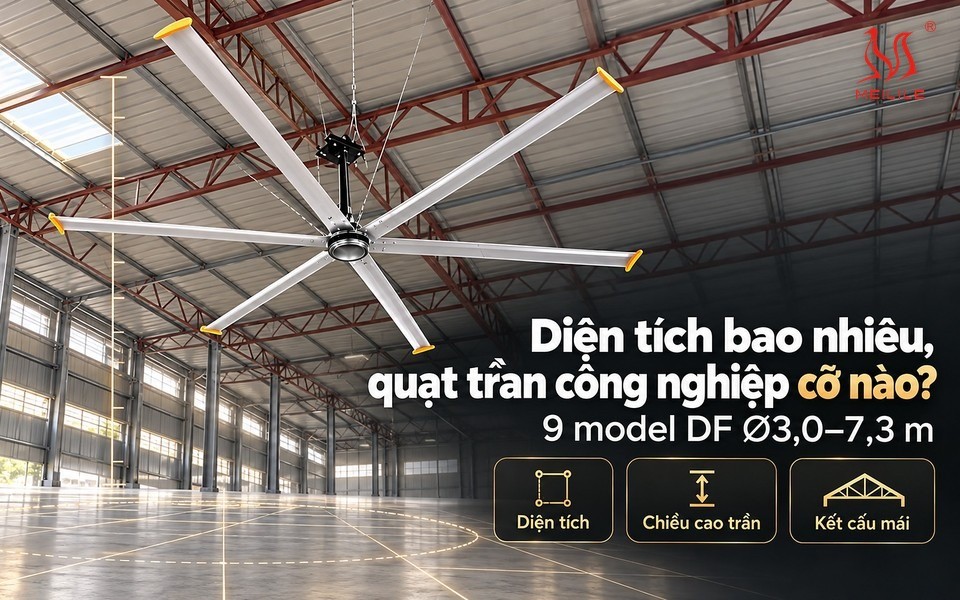 Cách chọn quạt HVLS theo diện tích và chiều cao trần