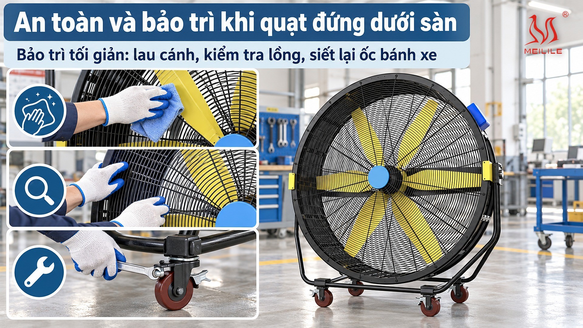 An toàn và bảo trì khi quạt đứng dưới sàn