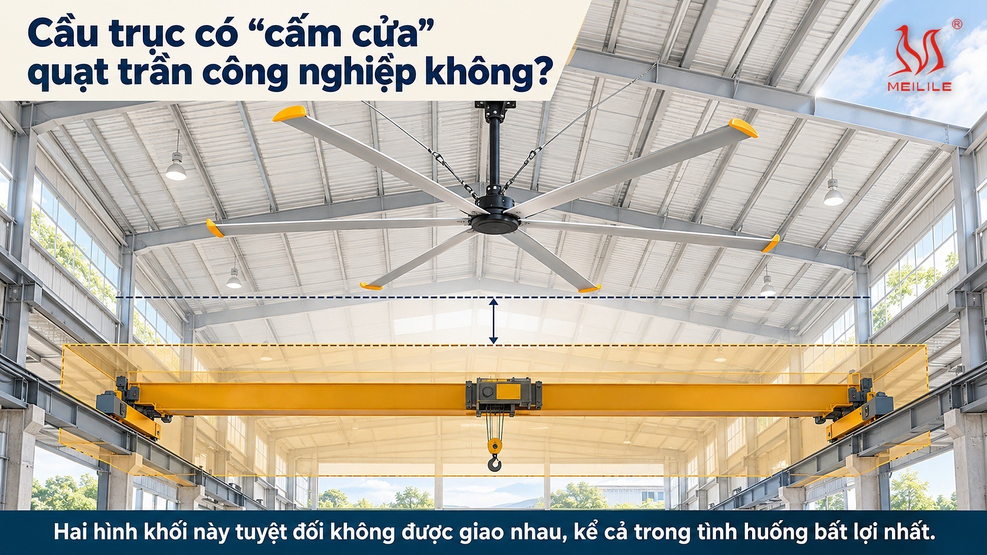 Cầu trục có “cấm cửa” quạt trần công nghiệp không?