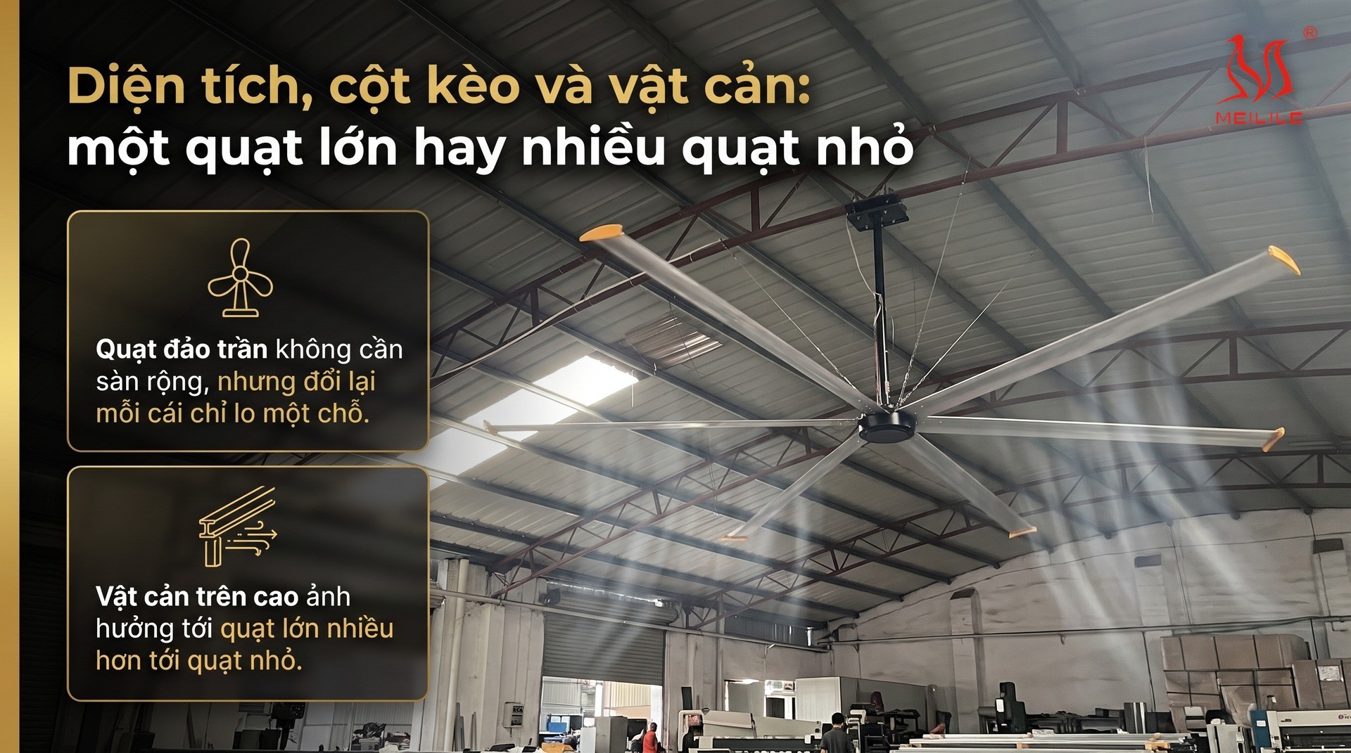 Diện tích, cột kèo và vật cản: một quạt lớn hay nhiều quạt nhỏ