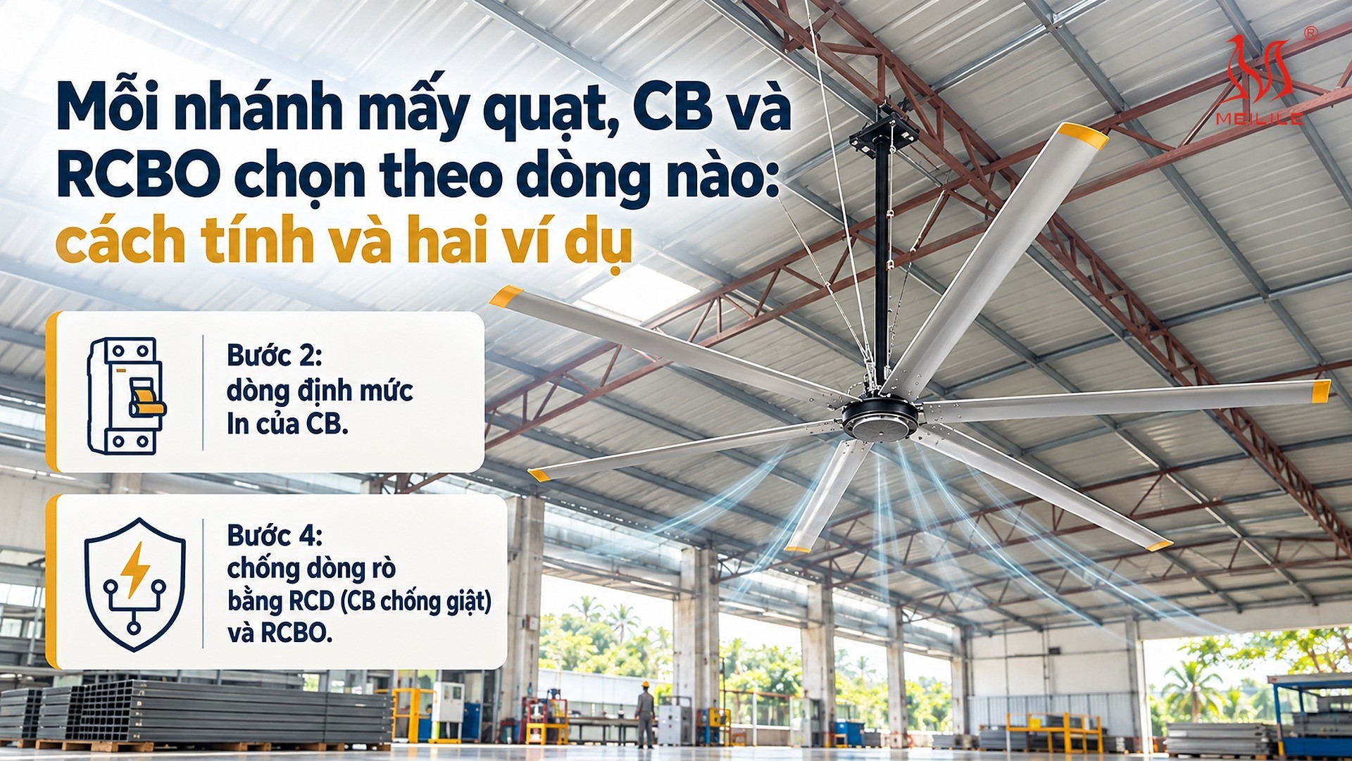 Mỗi nhánh mấy quạt, CB và RCBO chọn theo dòng nào: cách tính và hai ví dụ