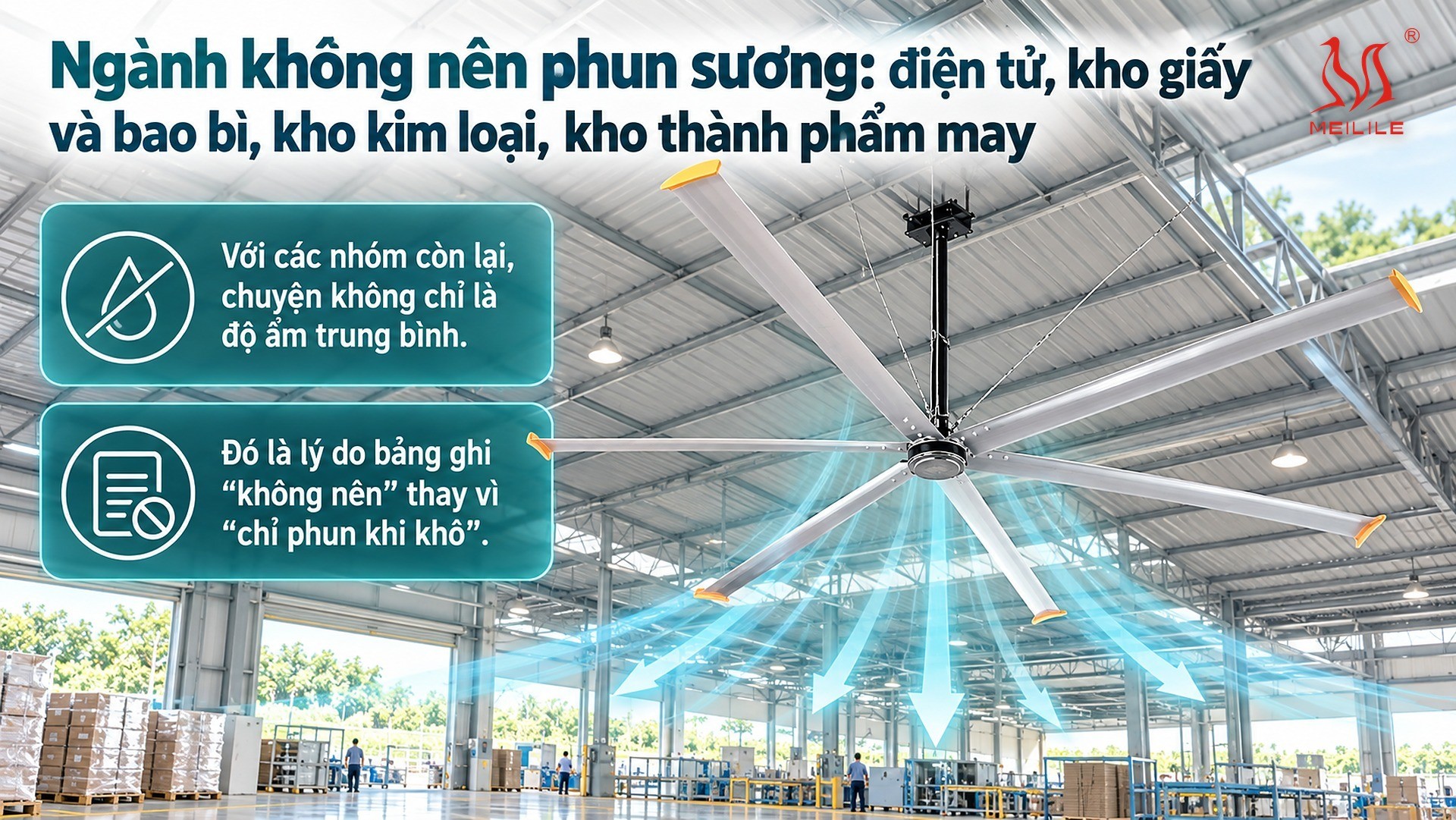 Ngành không nên phun sương: điện tử, kho giấy và bao bì, kho kim loại, kho thành phẩm may