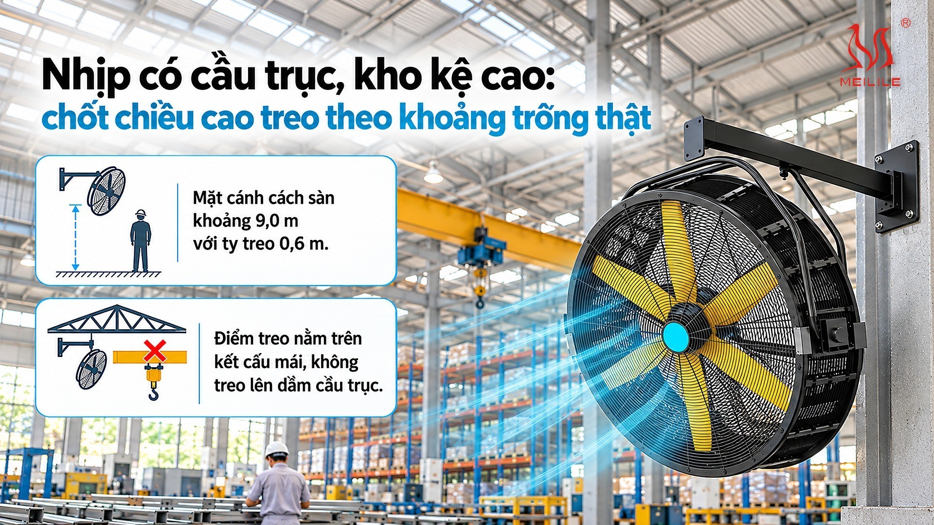 Nhịp có cầu trục, kho kệ cao: chốt chiều cao treo theo khoảng trống thật