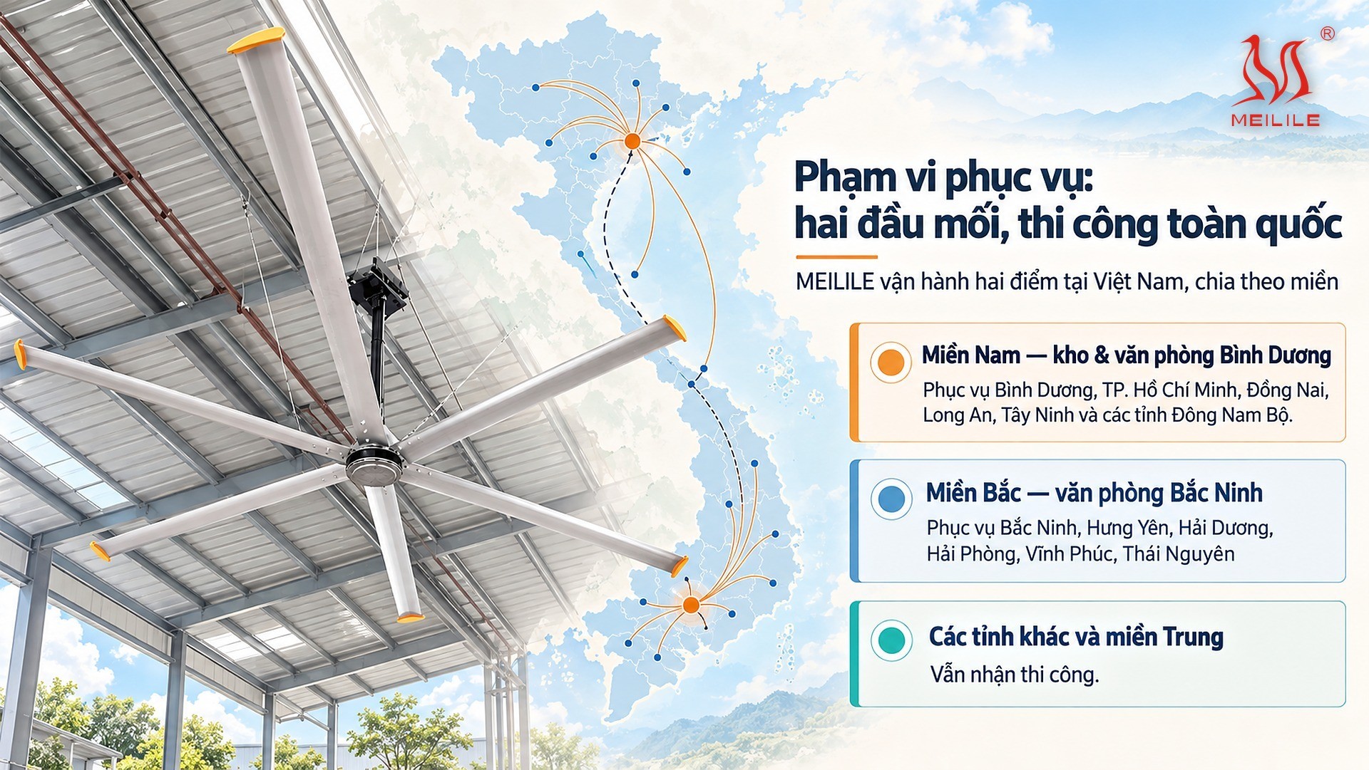 Phạm vi phục vụ: hai đầu mối, thi công toàn quốc