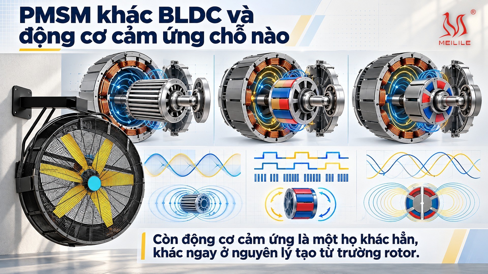 PMSM khác BLDC và động cơ cảm ứng chỗ nào