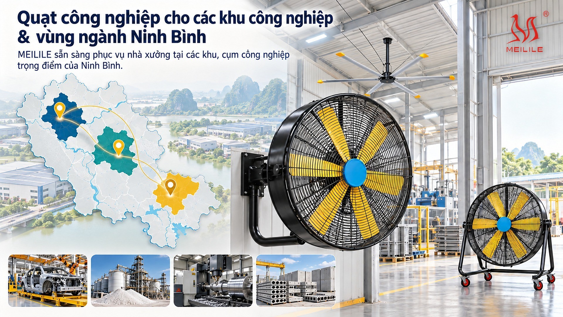 Quạt công nghiệp cho các khu công nghiệp & vùng ngành Ninh Bình