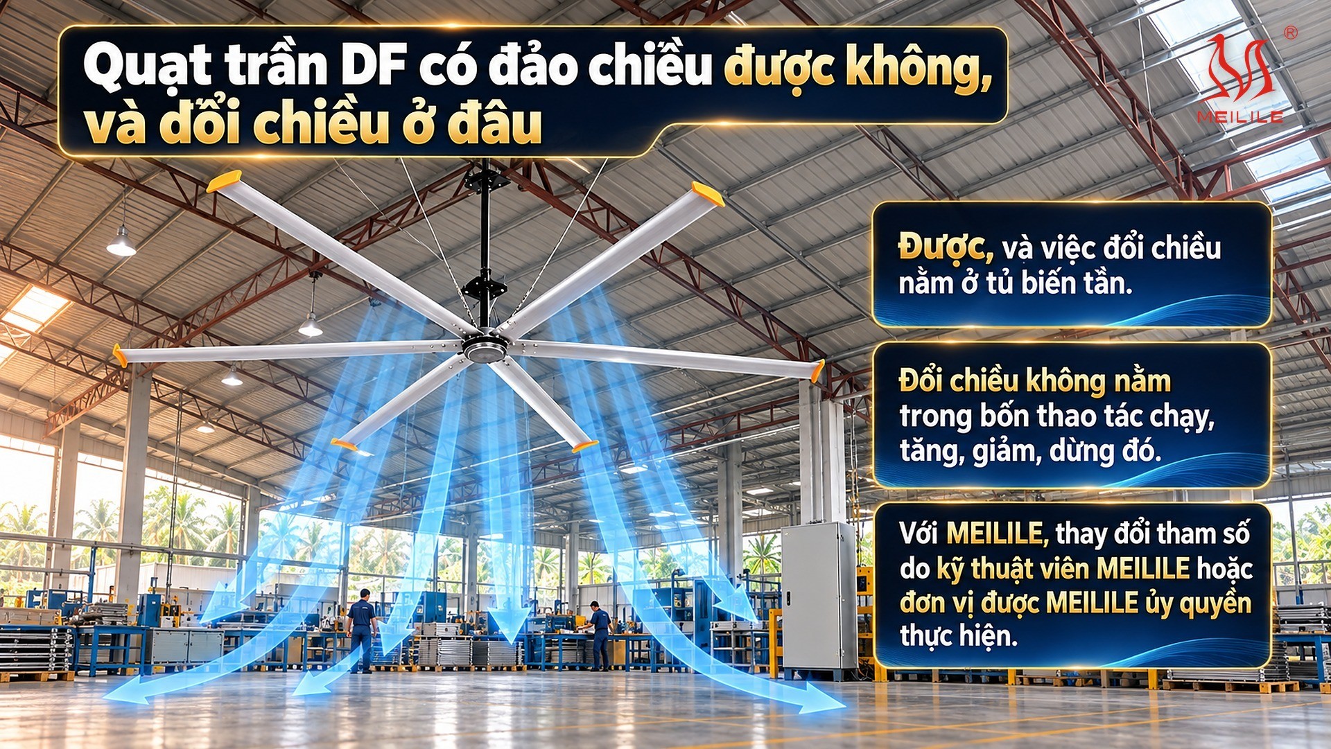 Quạt trần DF có đảo chiều được không, và đổi chiều ở đâu