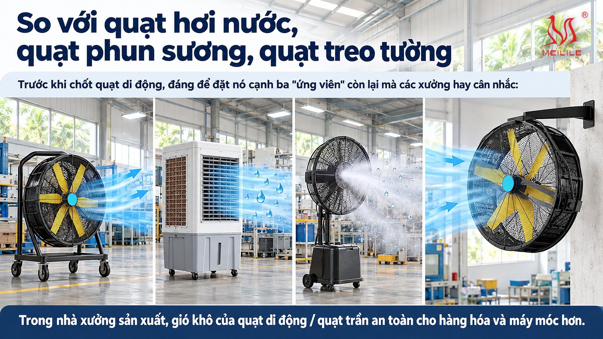 So với quạt hơi nước, quạt phun sương, quạt treo tường