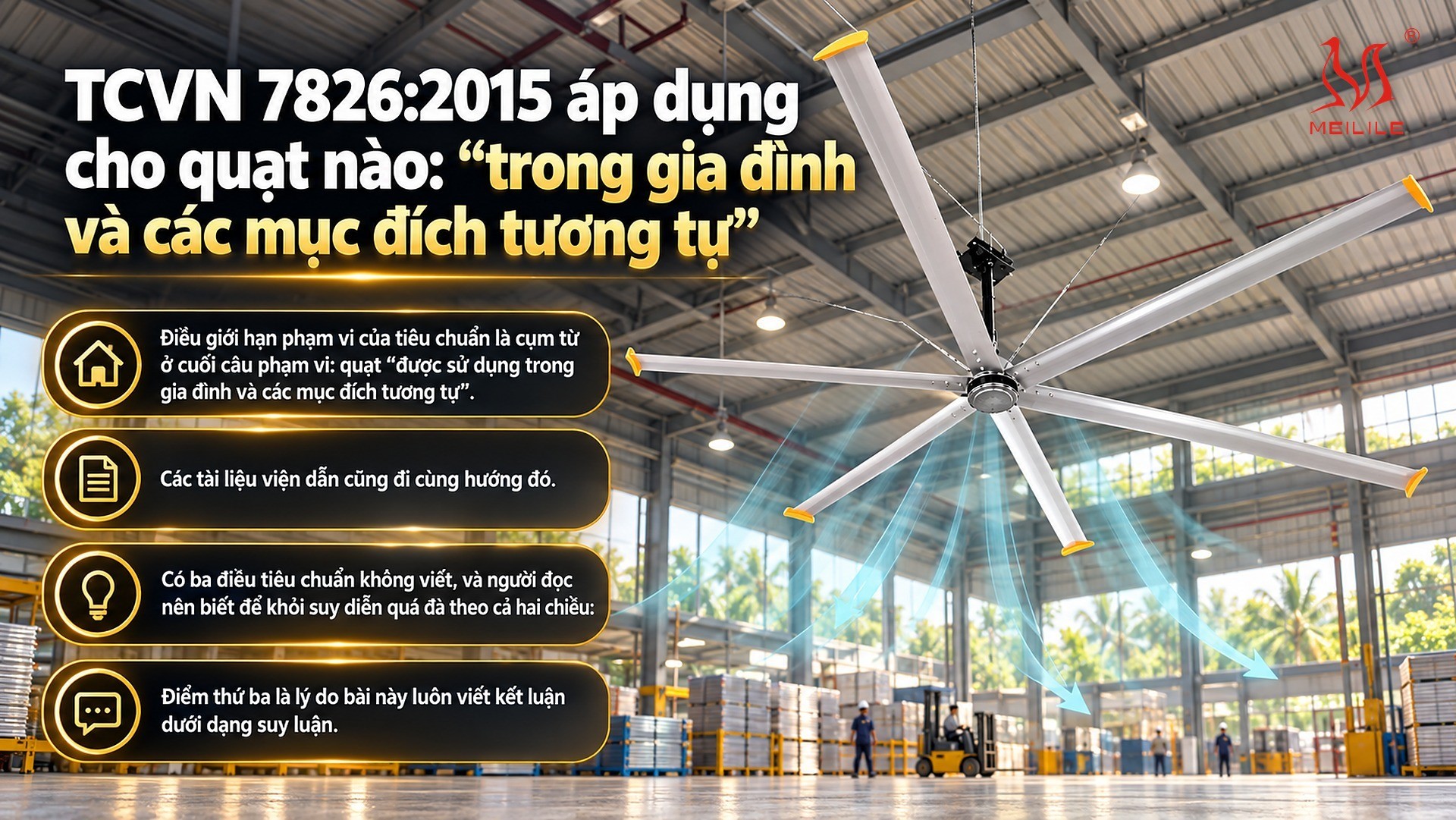 TCVN 7826:2015 áp dụng cho quạt nào: “trong gia đình và các mục đích tương tự”