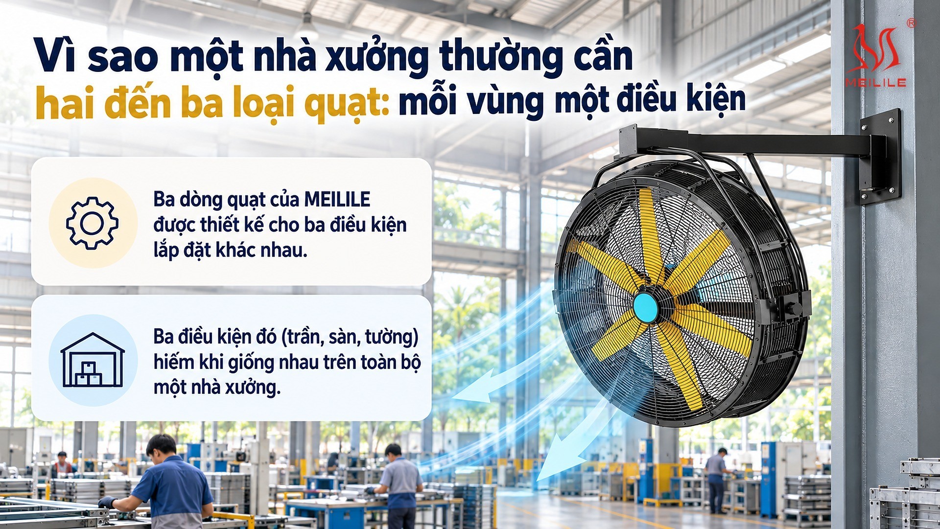 Vì sao một nhà xưởng thường cần hai đến ba loại quạt: mỗi vùng một điều kiện