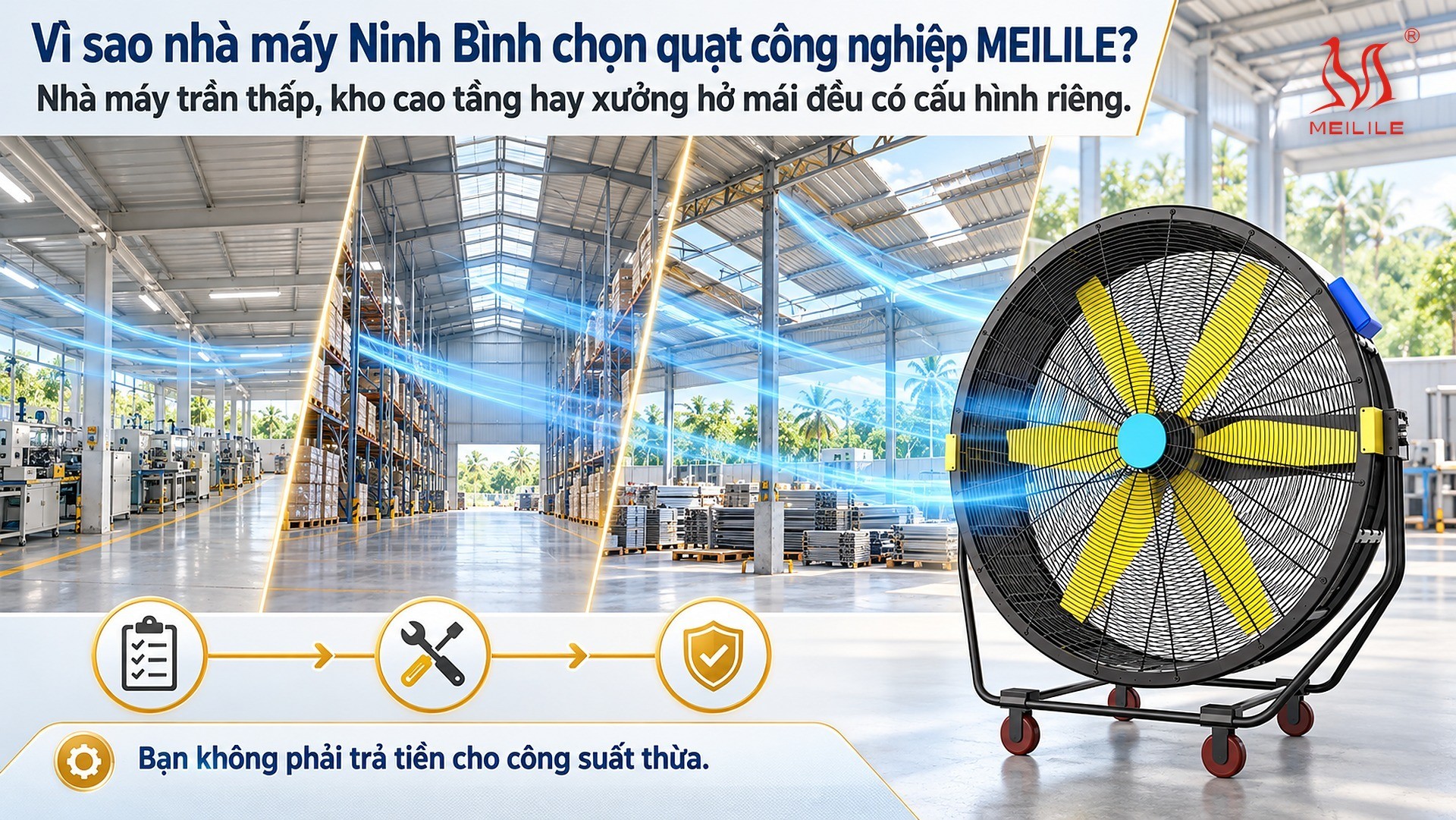 Vì sao nhà máy Ninh Bình chọn quạt công nghiệp MEILILE?